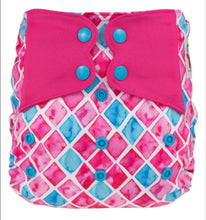 Load image into Gallery viewer, Elf Diaper Butterfly Tabs pocket, Pink & Blue Triangles