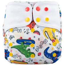 Load image into Gallery viewer, Lichtbaby pocket, Dancing Dino. Includes 1 bamboo terry insert