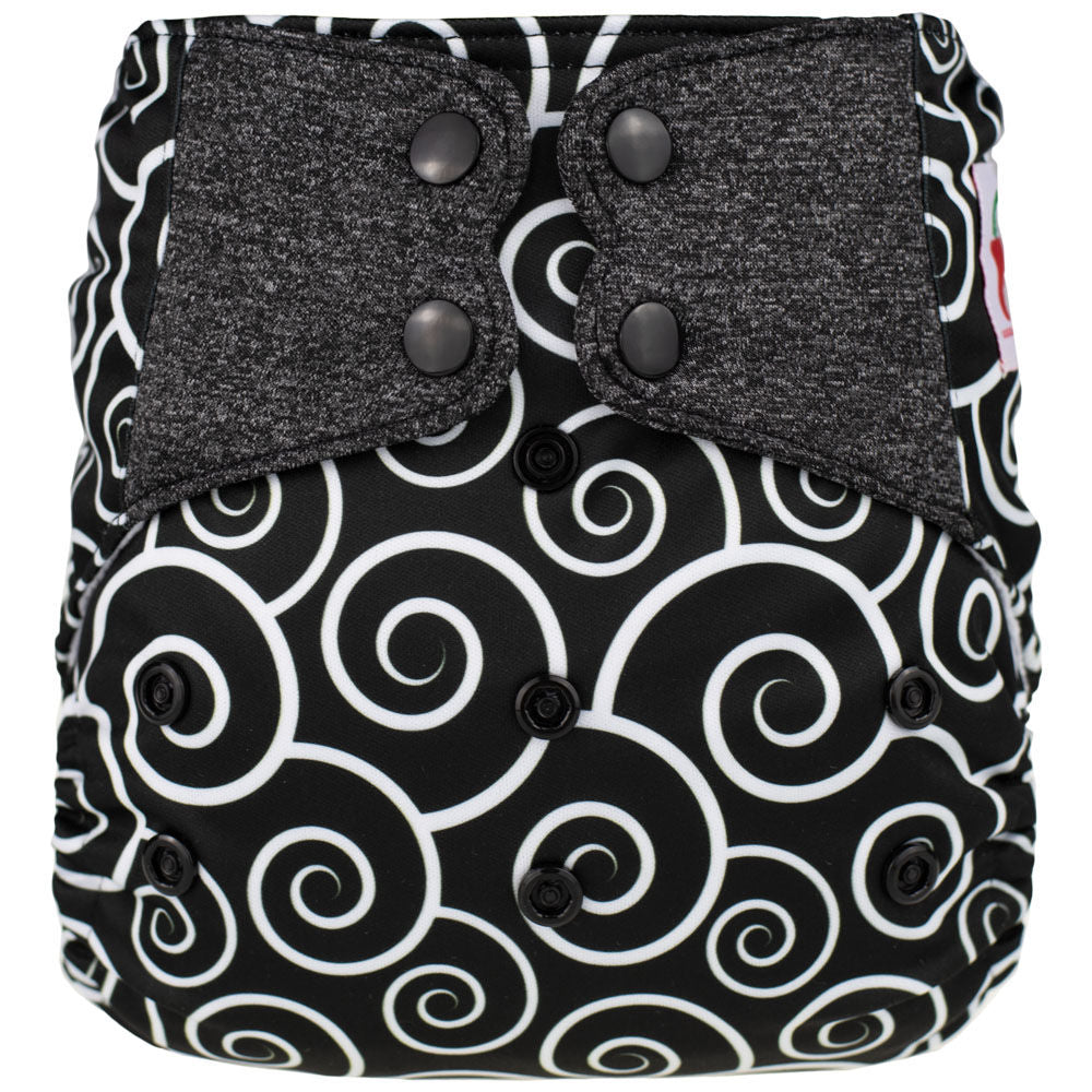 Elf Diaper Butterfly Tabs cover, Black&White Spirals